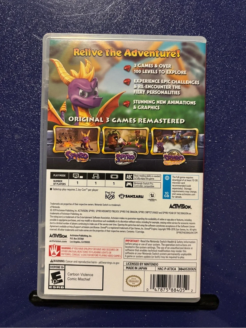 Nintendo Switch Spyro Reignited Trilogy Activision Game & Case